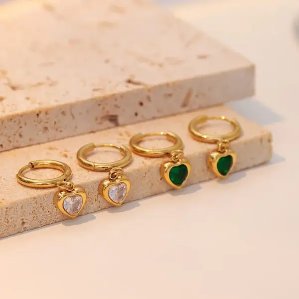 PVD Coated 18K Gold Platinum Real Gold Plated Heart Shape 304 Stainless Steel Elegant Sweet Waterproof Non Tarnish Earrings Necklace