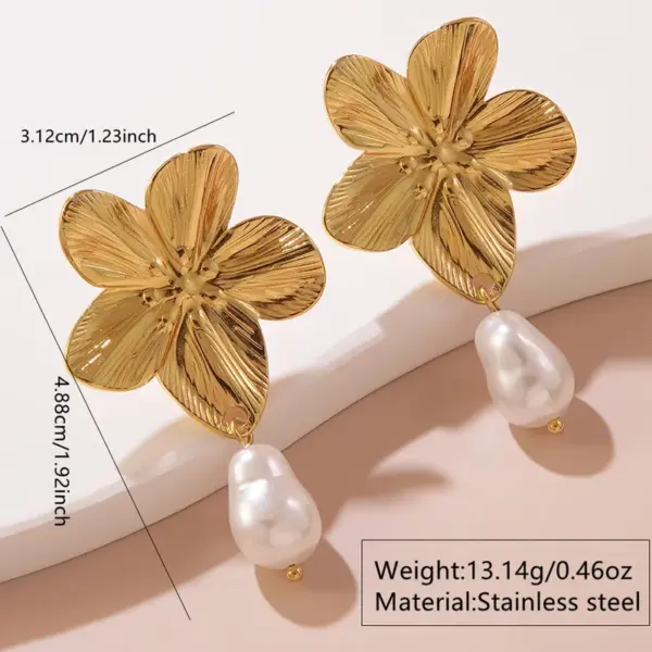 201 Stainless Steel 304 Stainless Steel Plastic Flower Petal Plated Stone-Free Imitation Gold Elegant Cute Oversized Plating Gold Earrings Ear Studs