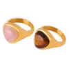 Wholesale 304 Stainless Steel Geometric PVD Coated Crystal Tiger Eye 18K Gold Plated Real Gold Plated Vintage Style Waterproof Non Tarnish Plating Inlay Rings