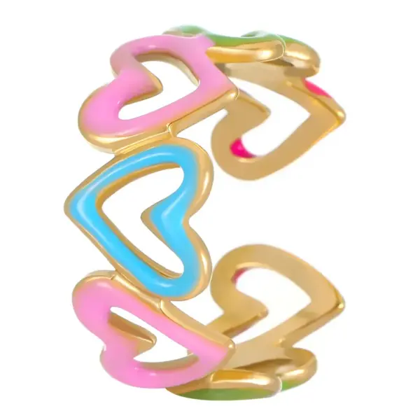 Wholesale Jewelry Cute Streetwear Heart Shape 304 Stainless Steel Enamel Open Rings