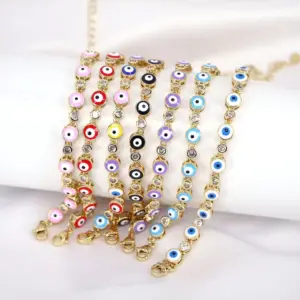 Wholesale Retro Oil Drop Zircon Devil's Eye Adjustable Eye Copper Bracelet Wholesale