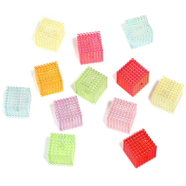 Wholesale 16mm Acrylic Transparent Color Square Bead Granules Building Block Square Beads Diy Mobile Phone Chain Beads