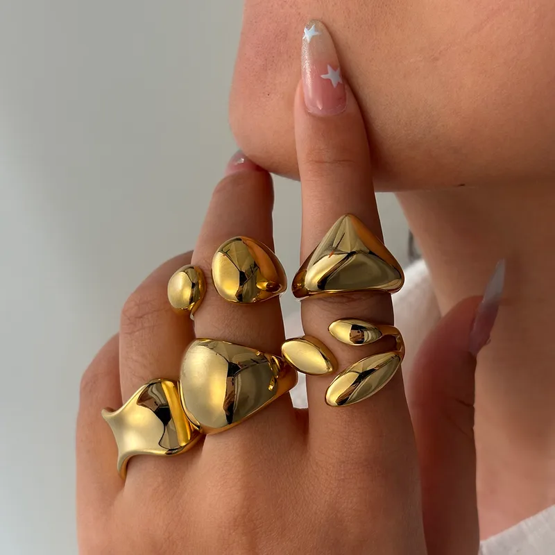 Wholesale PVD Coated Real Gold Plated 18K Gold Irregular Geometric 304 Stainless Steel Casual Elegant Simple Style Waterproof Non Tarnish Open Rings