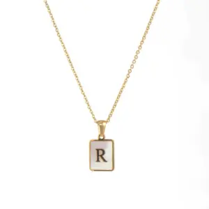 Fritillary Letter Square Pendant Necklace-Gold-Letter R