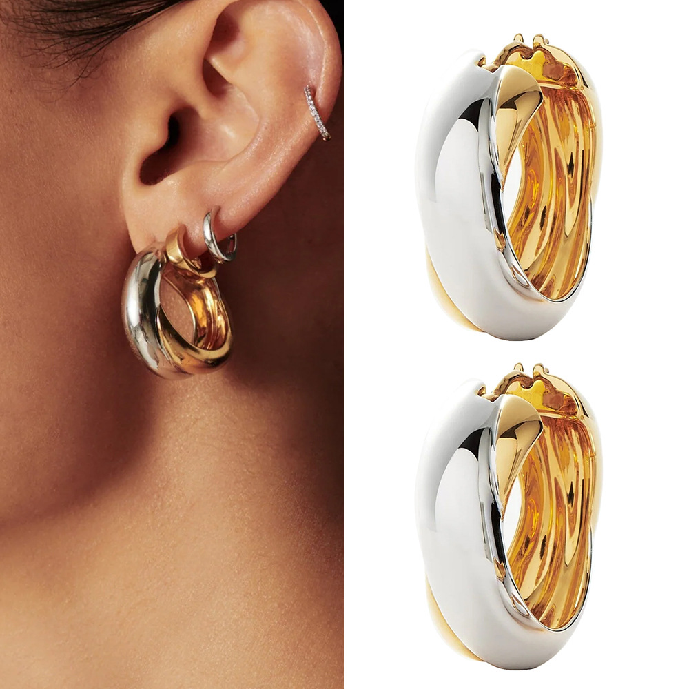 Wholesale Dilireba's Same Two-Color Earrings, High-Quality Electricity Retro Jewelry, Contrasting Colors, Women's European and American New Copper Ear