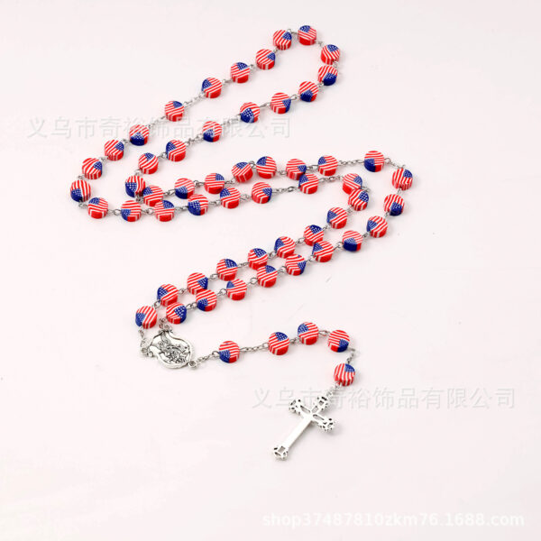 Wholesale 59 polymer clay flat beads cross rosary necklace