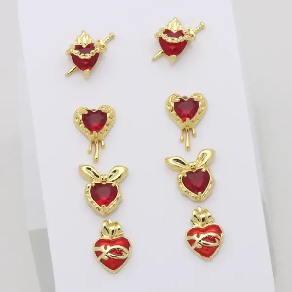 Fashionable Electroplated Color Retention Heart Shaped Earrings Wings One Sword Through Heart Design Women Casual Style Resin Post