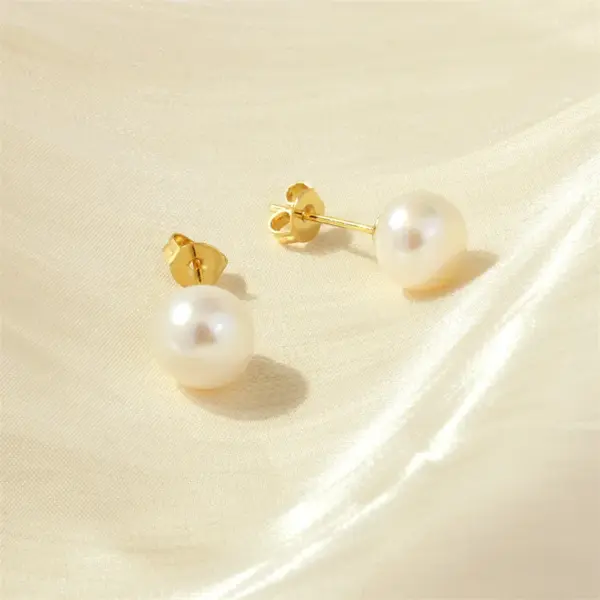 Wholesale 1 Pair Basic Simple Style Round Plating Freshwater Pearl Copper 18k Gold Plated Ear Studs