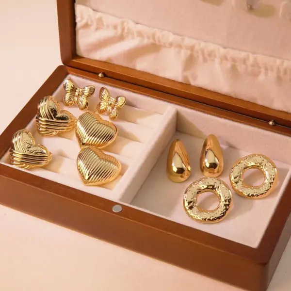 Wholesale 1 Pair Simple Style Water Droplets Heart Shape Butterfly 304 Stainless Steel Imitation Gold Electroplating Ear Studs