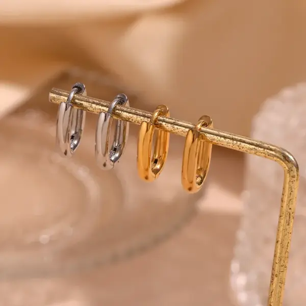 PVD Coated Real Gold Plated 18K Gold Solid Color 304 Stainless Steel Simple Style Waterproof Non Tarnish Earrings