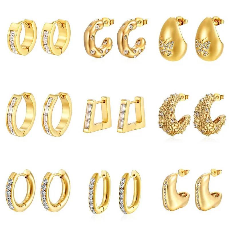 Wholesale 304 Stainless Steel Geometric Electroplated 18K Real Gold Plated Casual Elegant Simple Style Waterproof Non Tarnish Plating op Earrings Earr