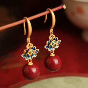 Enamel green lotus earrings [gold plated copper]] / Copper