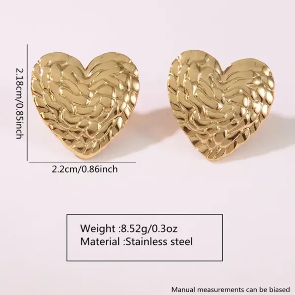 201 Stainless Steel 304 Stainless Steel Heart Shape Solid Color Electroplating Stone-Free Imitation Gold Simple Style Classic Style Gold Ear Studs