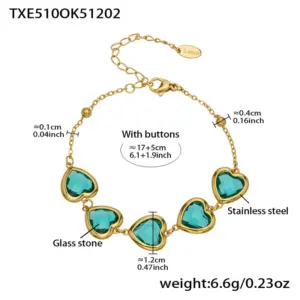 TXE510-Light Green Glass Stone Gold Bracelet 16.5+5cm