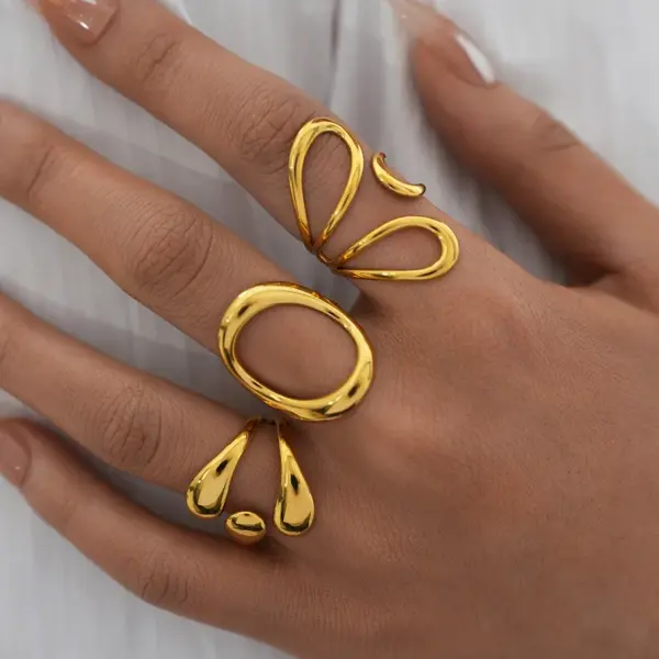 PVD Coated Real Gold Plated 18K Gold Geometric 304 Stainless Steel IG Style Casual Simple Style Waterproof Non Tarnish Open Rings