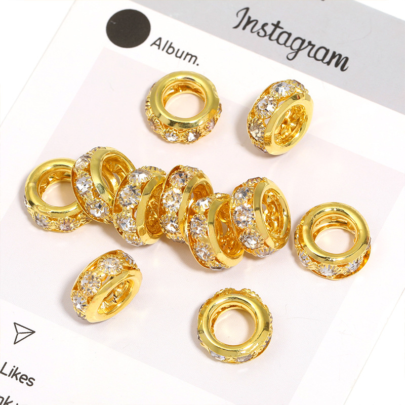 Wholesale New 15mm diamond-encrusted round beaded DIY bracelet, necklace, jewelry aessories, metal spacer beads, and wheel rims.