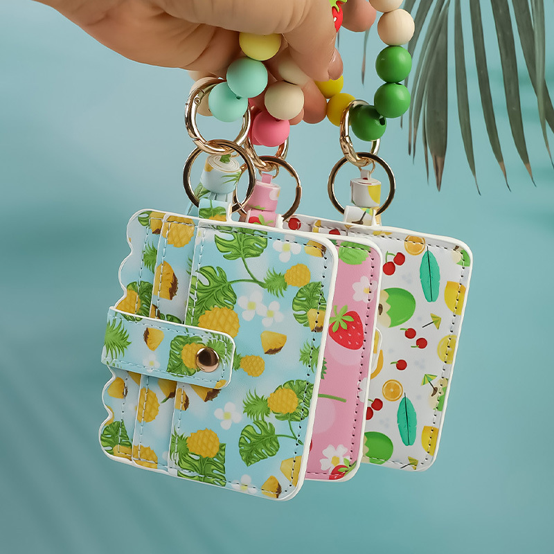 Wholesale Ft Print Pu Card Holder Silicone Beaded Keychain Silicone Bead Bracelet