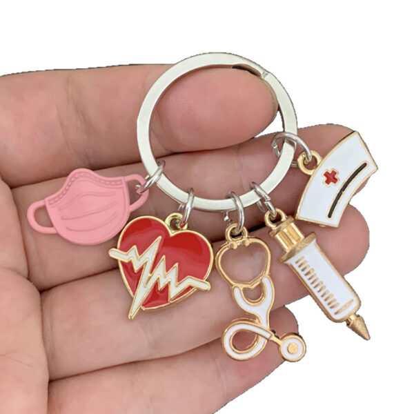Wholesale Nurse Doctor Mask Keychain Medical and Ambulance Personnel Key Ring Syringe Syringe Syringe Stethoscope Keychain