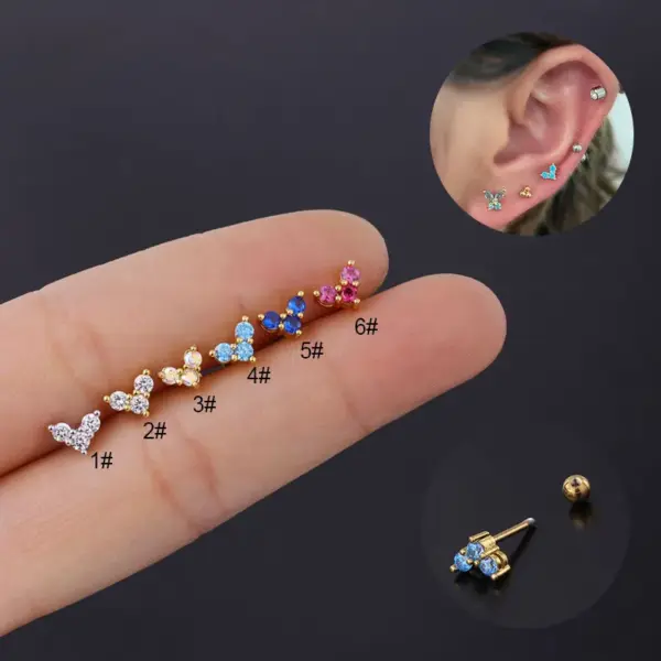 Copper Artificial Gemstones Ear Cartilage Rings & Studs Heart Waterproof Non Tarnish Surgical Steel Women'S