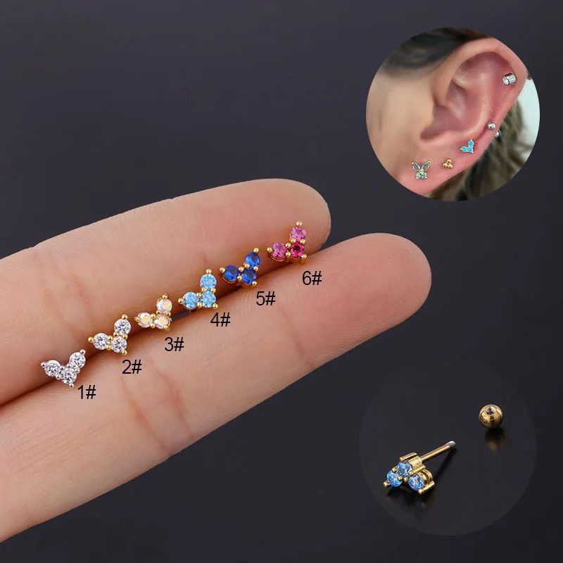 Wholesale Copper Artificial Gemstones Ear Cartilage Rings & Studs Heart Waterproof Non Tarnish Surgical Steel Women'S