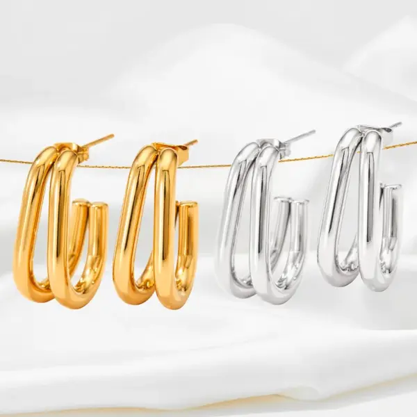 PVD Coated Real Gold Plated 16K Gold White Gold Plated Gold Plating Geometric 304 Stainless Steel Retro Streetwear Waterproof Non Tarnish Ear Studs
