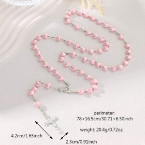 Wholesale Love pink rosary necklace cross jewelry