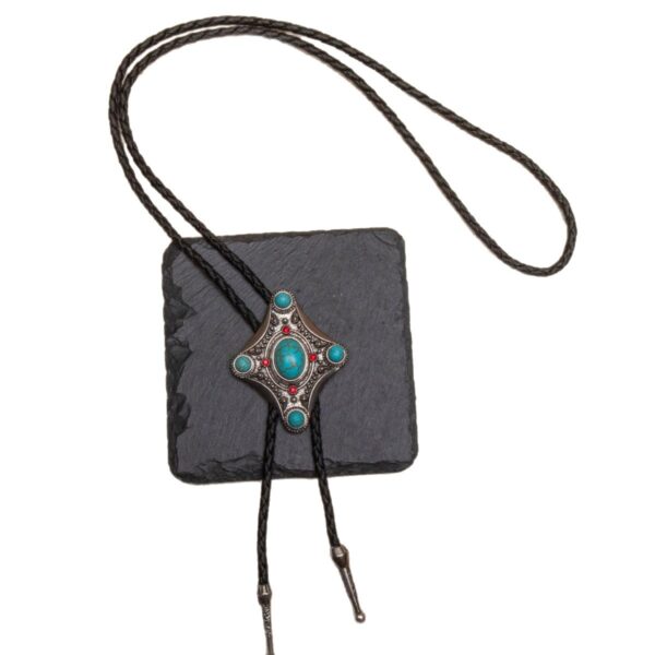Wholesale Retro bolo tie collar necklace with eagle and natural turquoise bolo leather cord