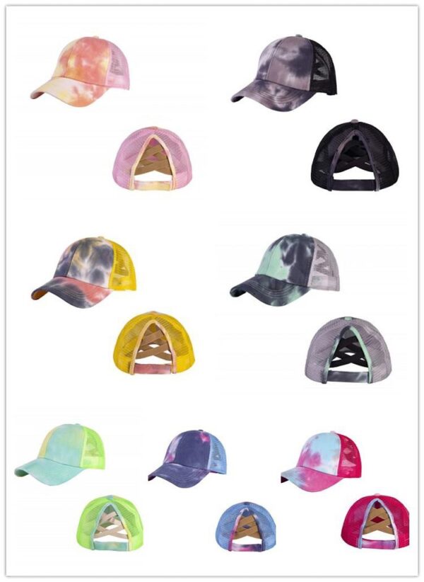 Wholesale 2021 tie-dye baseball cap foreign trade Women's cap female summer tie-dye cross baseball cap back opening hat