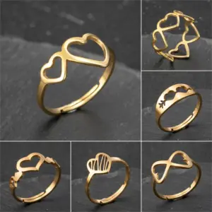 Wholesale PVD Coated 18K Gold Real Gold Plated Heart Shape 201 Stainless Steel Fashion Waterproof Non Tarnish Open Ring