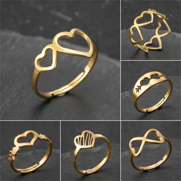 Wholesale PVD Coated 18K Gold Real Gold Plated Heart Shape 201 Stainless Steel Fashion Waterproof Non Tarnish Open Ring