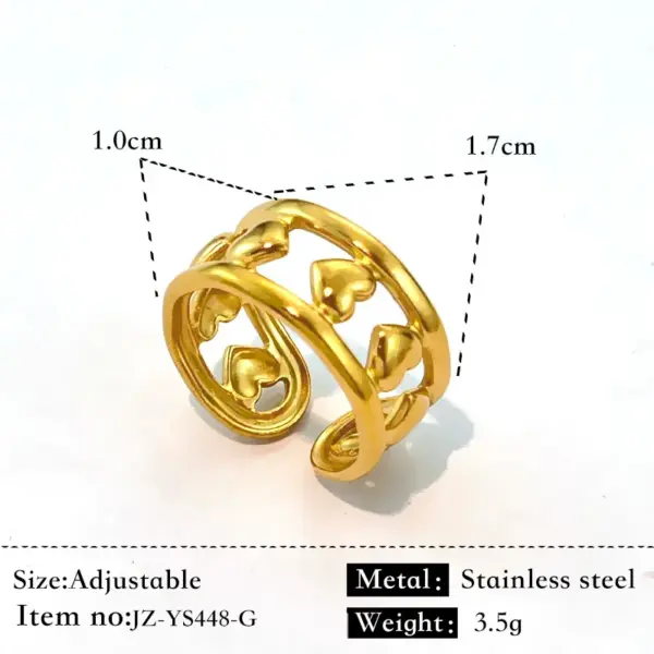 Wholesale Stainless Steel Heart Shaped Ring For Women Valentine's Day Accessory Geometric Pattern Vacuum Plated 18K Gold Casual Wear