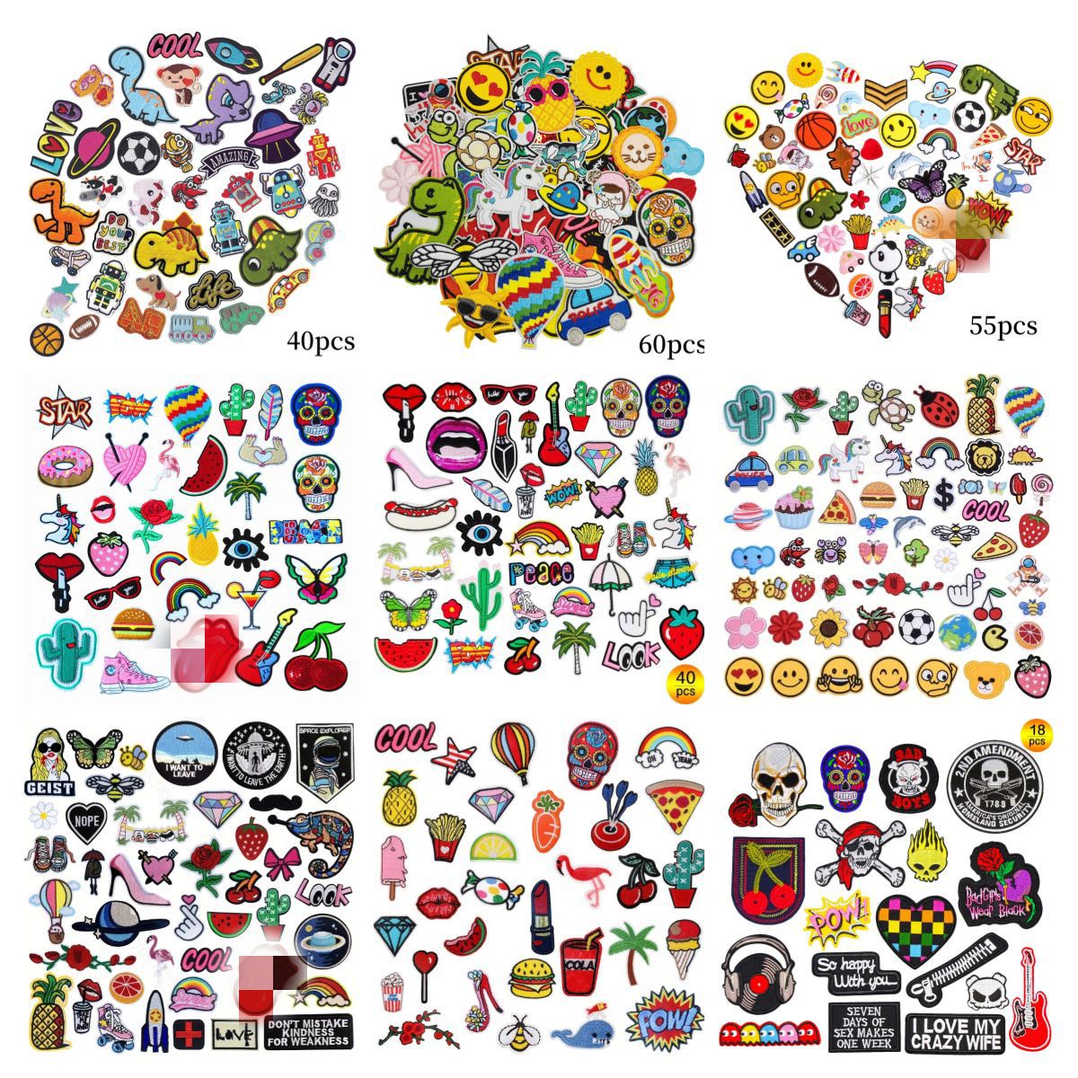 Wholesale New Cross-Border Hot-Selling Patch Set Embroider Patch Combination Embroider Stamp Cartoon Patch Animal Smiley Face Cloth Patch
