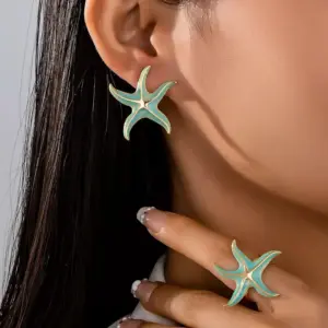 1 Piece Casual Elegant Lady Starfish Steel 18K Gold Plated Earrings