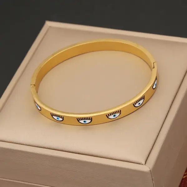 Wholesale PVD Coated 18K Gold Real Gold Plated Tree Leaves Eye Stainless Steel Casual Waterproof Non Tarnish Bangle