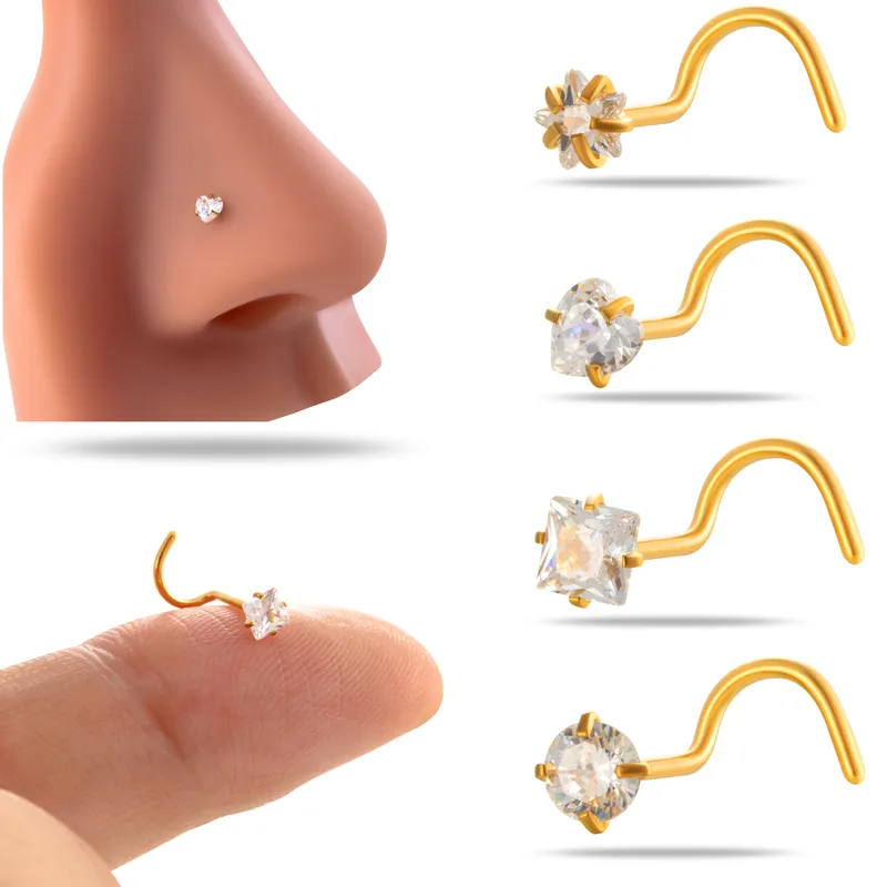 Wholesale 1 Piece Nose Rings & Studs Simple Style Classic Style Pentagram Round Heart Shape 316L Stainless Steel Waterproof Non Tarnish Surgical S