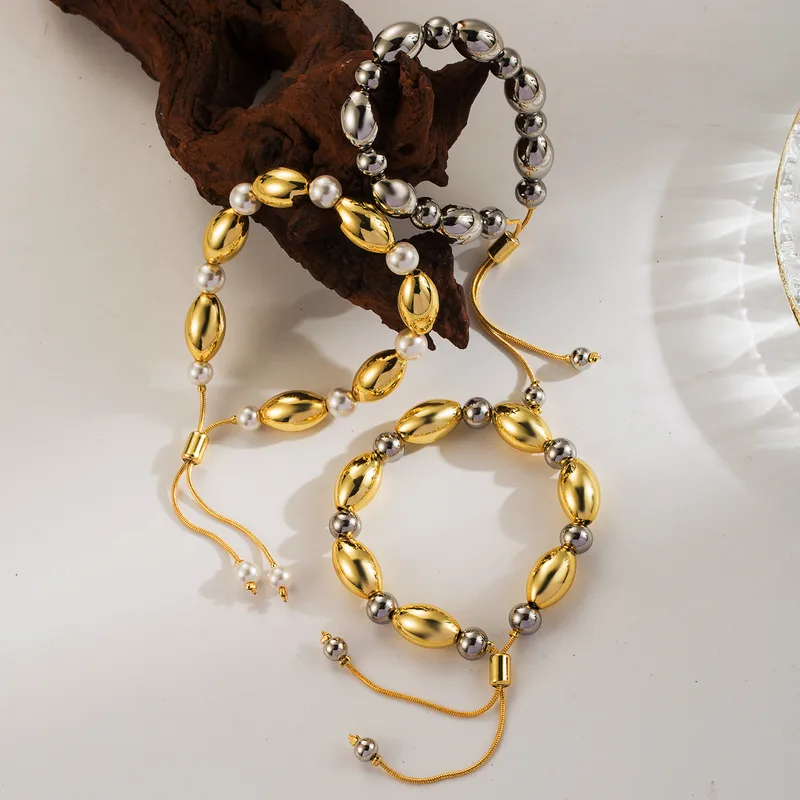 Wholesale Imitation Pearl Copper 18K Gold Plated IG Style Classic Style Beaded Round Bracelets