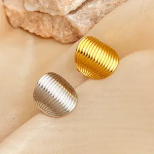 Wholesale PVD Coated Real Gold Plated 18K Gold Sun 304 Stainless Steel Casual Retro Simple Style Waterproof Non Tarnish Open Rings