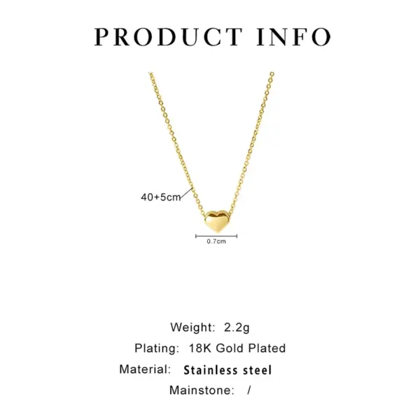 304 Stainless Steel Heart Shape PVD Coated Rhinestones Zircon Real Gold Plated Simple Style Waterproof Non Tarnish Surgical Steel Three-dimensional O-shaped Chain Lobster Trigger Clasp Closure Gold Pendant Necklace
