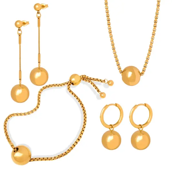 Wholesale 304 Stainless Steel Geometric PVD Coated 18K Gold Plated Real Gold Plated IG Style Simple Style Waterproof Non Tarnish Plating Gold Bracelets Earrings Necklace