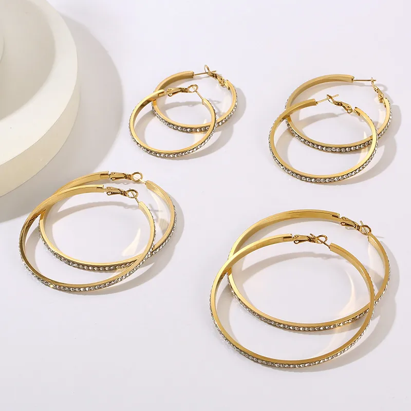 Wholesale PVD Coated 18K Gold Plated Solid Color Stainless Steel Bridal Shiny Waterproof Non Tarnish Hoop Earrings