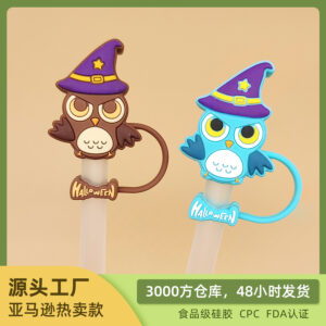 Wholesale New 10mm food grade silicone straw cap cute fun cartoon straw dust plug Halloween straw cap