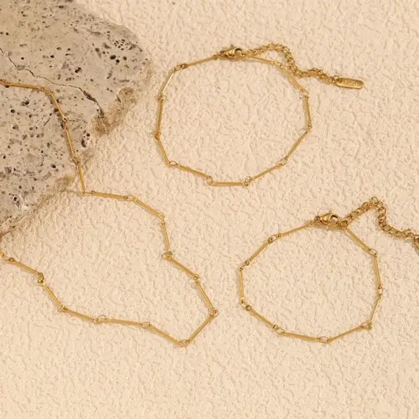 PVD Coated Real Gold Plated 18K Gold Solid Color 304 Stainless Steel Titanium Steel Simple Style Waterproof Non Tarnish Bracelets Anklet Necklace