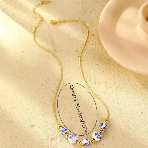 Wholesale Jewelry Elegant Classical Artistic Plant 304 Stainless Steel Ceramics Pendant Necklace Snake Chain