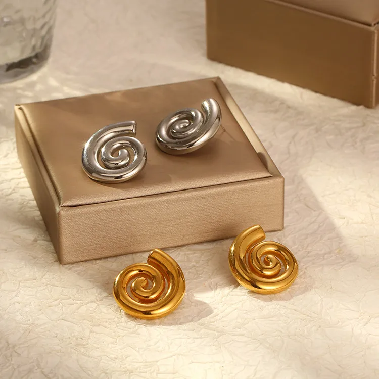 Wholesale 1 Pair IG Style Simple Style Solid Color Spiral 304 Stainless Steel 18K Gold Plated Stainless Steel Earrings