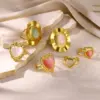 Wholesale PVD Coated Real Gold Plated Heart Shape 304 Stainless Steel Synthetic Gemstones Elegant French Style Sweet Waterproof Non Tarnish Open Rings