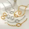 Style Personality Geometric Hollow 304 Stainless Steel Vacuum Electroplating (Furnace) 18K Real Gold Plated Oval Necklace Bracelet Earrings Jewelry Set Versatile Ring Wholesale