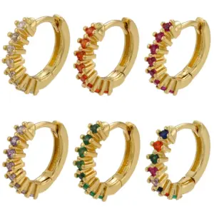 Wholesale Vintage Micro-set Colored Zircon Row Drill Copper Hoop Earrings Jewelry