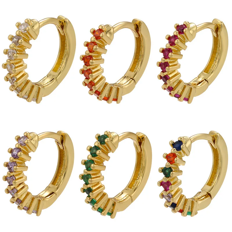 Wholesale Vintage Micro-set Colored Zircon Row Drill Copper Hoop Earrings Jewelry