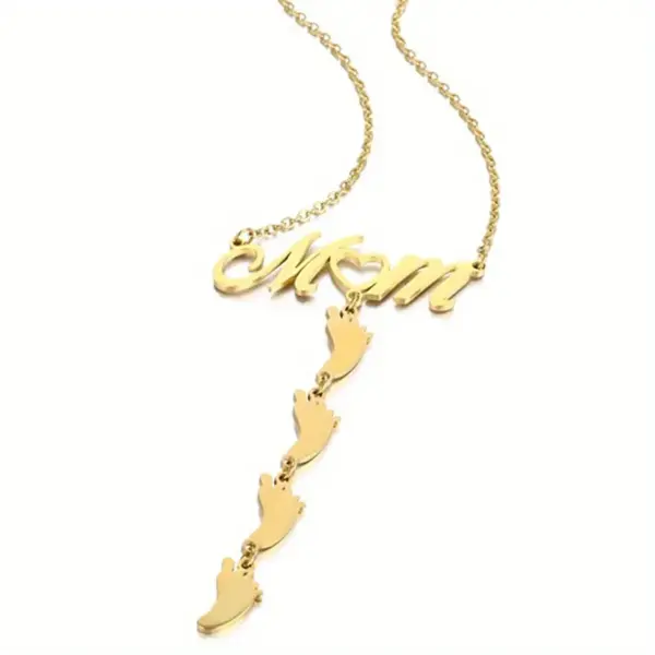 Wholesale 304 Stainless Steel Stainless Steel Letter Footprint PVD Coated 18K Real Gold Plated MAMA Simple Style Plating Cable Chain Gold Silver Pendant Necklace