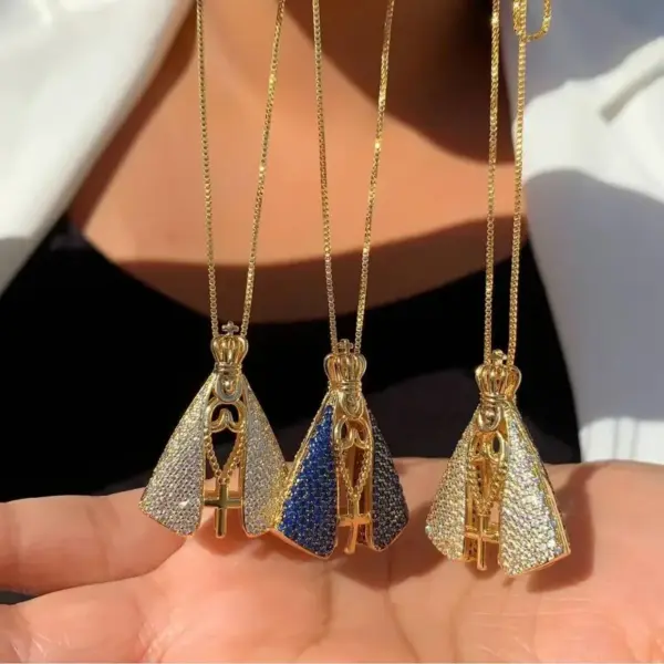 Wholesale 304 Stainless Steel Copper Round Virgin Mary Water Plating Zircon 18K Gold Plated Hip-Hop Punk Plating Inlay Snake Chain Gold Pendant Necklace